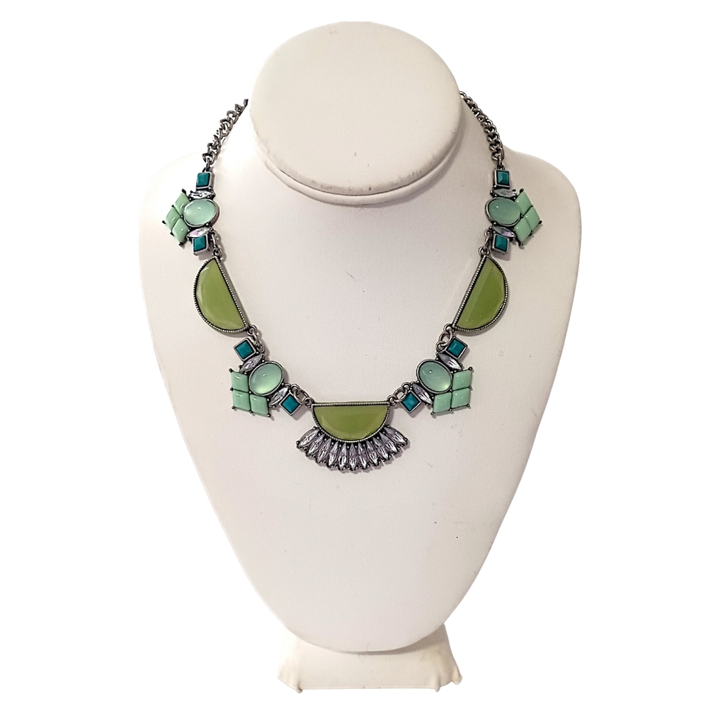 Y2K‎ Lia Sophia Statement Necklace Glacial Silver Tone Ocean Bib Collar Aztec